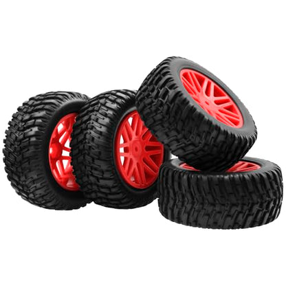 OD 96mm RC Off Road Short Course Truck Tire w/Plastic Rim 12mm Hex Compatible with 1/10 Scale Buggy Car HSP 94170 94155 Wltoys 1/14 144001 124019 RC Car (Red) - color: Red
