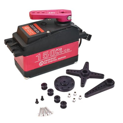 DS51150 150KG Digital RC Servo 12V High Volge Large Torque Full Metal Gear Steering Servo with 18T Servo Arm for 1:5 Scale Baja RC Car Crawler Buggy Trgguy Robot Truck Boat 270 Degree
