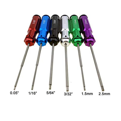 Huwaimi 6 Color Hex Wrencher Hex screwdriver for RC CAR,HELICOPTER,Remote Control Car/airplane,0.05IN-1/16IN-3/32IN-5/64IN-1.5MM-2.5MM-3.0MM(New Upgrade) (6 color HSS)