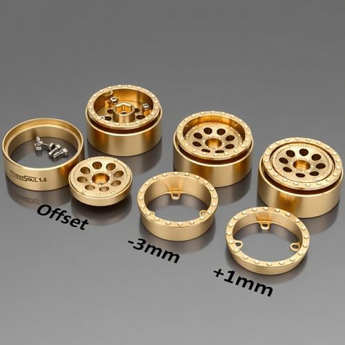 Brass 1.3 Beadlock Wheels Heavy 68g/Rim Fits TRX4M SCX24, 4-Pack | adjustable offset Brass color rims with 7mm hex hub, upgrade accessory parts for 1/18 & 1/24 micro RC crawlers - color: Brass