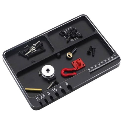 Magnetic 3-Grid Aluminum Tool Tray (130x90x10mm) Compatible with RC Cars, Drones, and Model Maintenance