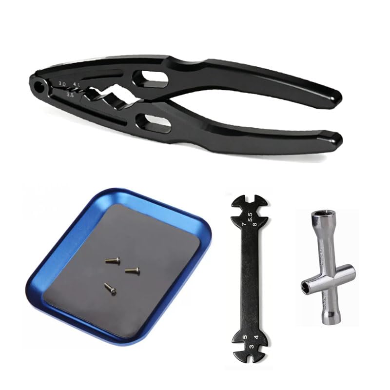 RC Car Repair Tools: Shock Pliers, Repair Pliers, Tie Rod Ball Joint Removal Tool, Repair Screwdriver Set, Small Phillips Socket, Tie Rod Adjustment Wrench, Black (4-Piece Set) - color: Black Out