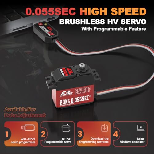 AGFRC 20KG 0.055s Brushless 1/10 Servo (B53BHP V2) | 20kg/0.055s/60° @8.4V, Steel Gears, 2BB, Standard, Digital, Programmable, for 1/10 RC Cars, Crawlers & Boats - style: B53BHP V2