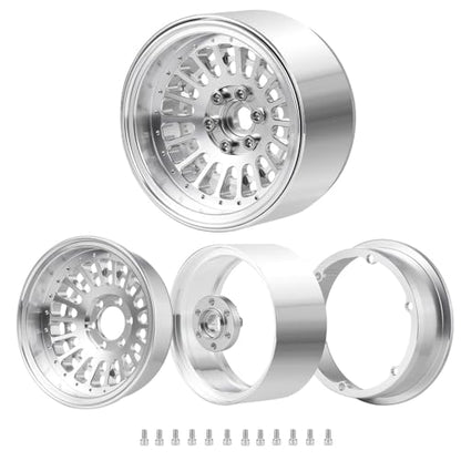 MOHERO 4Pcs Aluminum 2.2" Beadlock Wheel Rims 34.8mm for 1/10 RC Rock Crawler Axial SCX10 Wraith 90048 RR10 Upgrade Part (Silver)