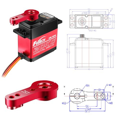2Pack 20KG High Torque RC Servo, Servo Motor 7.4V Waterproof Digital Servo High Torque Full Metal Gear, Aluminum Case, Control Angle 180° for 1/8 1/10 RC Cars, TRAXXS x4, Baja, RC4WD, GTR and More