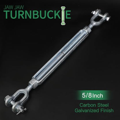 5/8" Jaw Jaw Turnbuckle Galvanized Jaw and Jaw Turnbuckle, Jaw Jaw Closed Body Marine Turnbuckle Jaw, 5000lbs Working Load Limit, Durable for Wire Rope Cable (5/8" x 9") - style: Jaw & Jaw-5/8 x 9