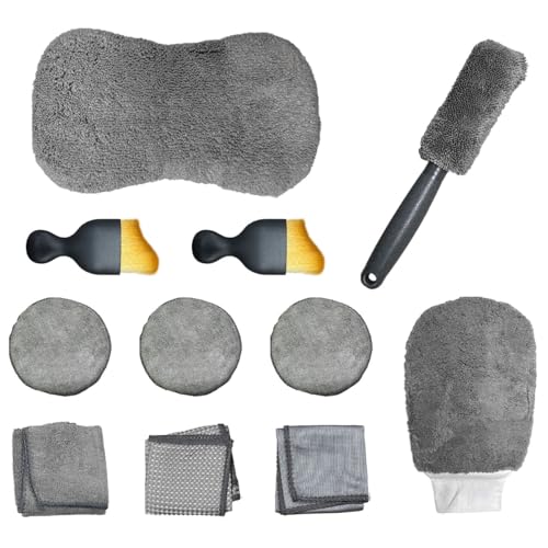 11 in 1 Car Wash Kit, Car Interior Detailing Kit, Auto Cleaning Tool for Window Vent Glass Dashboard, Includes Microfiber Towel, Applicator Pad, Wash Mitt, Vent Shutter Tire Brush (11PCS) - size: 11PCS