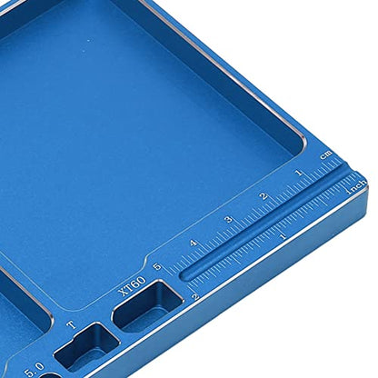 RC Magnetic Tray, 16x10x1.1cm Universal Aluminium Alloy Screw Tray RC Model Repair Tool Tray with Magnetic Pad for RC Trucks (Blue) - color: Blue