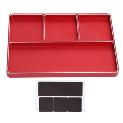 POCREATION RC Screw Tray Aluminum Alloy Magnetic Parts Organizer with 4 Grids 128 X 90 X 9.5 Mm for RC Car Plane Helicopter Boat Repair Workbench Use (Red) - color: Red