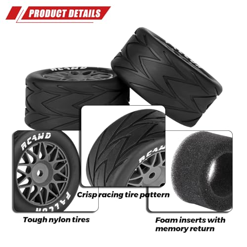 RCAWD for Losi 1/12 RC Racecar On-Road Car Pre-Glued Wheel Tire Set, Balance Grip & Durability Nylon Rubber 8mm Hex Adapter 4mm Tires Upgrade Part All Terrain Adaptation 4pcs Titanium - color: Titanium