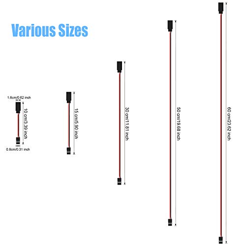 DYWISHKEY 30 Pieces Male to Female 3-Pin Servo Extension Cord Lead Wire Cable Connectors, Servo Remote Control Cables (5 Sizes)