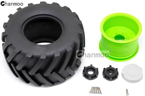 1/8 RC Monster Truck Tires and 17mm Hex Wheels Rims Rubber Buggy Tyres for 1:8 Scale Off Road Truck Car Kaiju Tmaxx E-Revo 3.3 Arrma Kraton 6S Typhon 3S Traxxas Maxx HPI Redcat 4PCS (Green) - color: Green