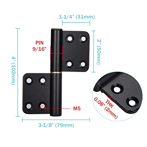 6 Pcs 4 Inch Lift Off Flag Hinges - Black Removable Door Hinges - size: 3 left + 3 right