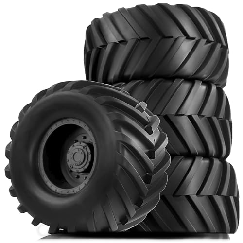 4PCS RC Monster Truck Tires and Hard Plastic Wheels Rims 12mm Hex Rubber Buggy Off Road Tyres with Foam for 1:10 Scale Truck Car Traxxas VXL 2WD Hoss 4x4 HSP HPI Tamiya Kyosho (Black) - color: Black