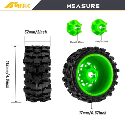 Plastic RC Short Course Truck Wheels and Rubber Tires & 12MM 14MM 17MM Hex Kit for 1/10 Arrma Senton Slash 4×4 2WD for Axial Losi Series Upgrade Part Green - color: Green
