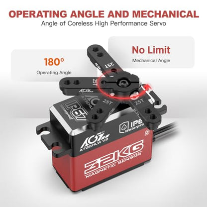 AGFRC A73CHLW V2 32KG IP67 Waterproof Standard 1/10 Servo | Full Metal Gears, HV, Programmable, Coreless Motor, 180° Control Angle, Ideal for 1/10 RC Cars, Boats & Crawlers - style: A73CHLW V2