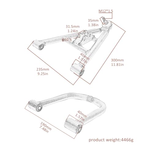 Heavy Duty ATV Front A Arm Suspension Kit Upper Lower Swing Arm Set 200mm 300mm Steel Replacement for 125cc-250cc Go Kart Quad Buggy 4 Wheeler Off Road Front Suspension Arms