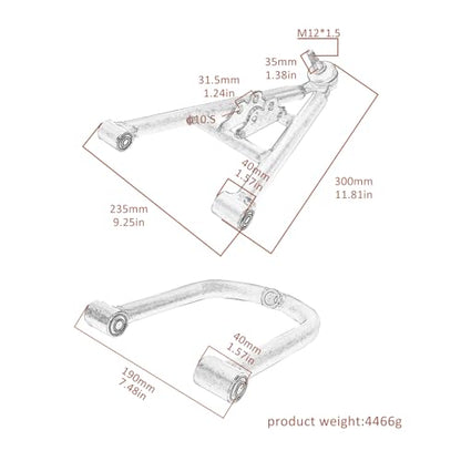 Heavy Duty ATV Front A Arm Suspension Kit Upper Lower Swing Arm Set 200mm 300mm Steel Replacement for 125cc-250cc Go Kart Quad Buggy 4 Wheeler Off Road Front Suspension Arms