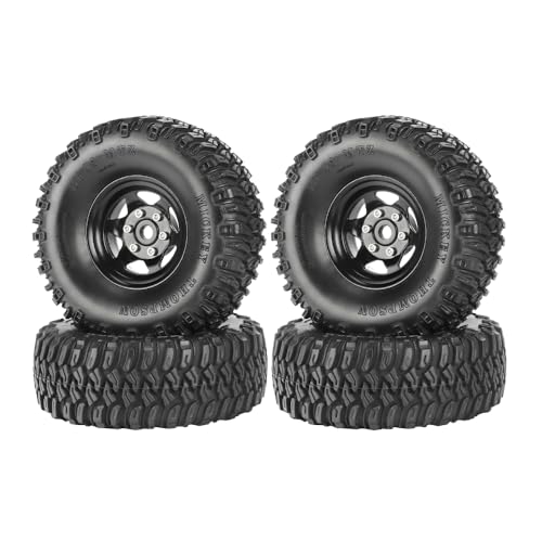 4PCS 1.55 Inch Aluminum Alloy Beadlock Wheel Rim Tyre and 95mm Rubber Tires Set for 1/10 RC Rock Crawler Car Upgrade Parts for Tamiya Axial AX90069 D90 TF2 CC01 LC70(6Spoke-Black) - color: 6spoke-black