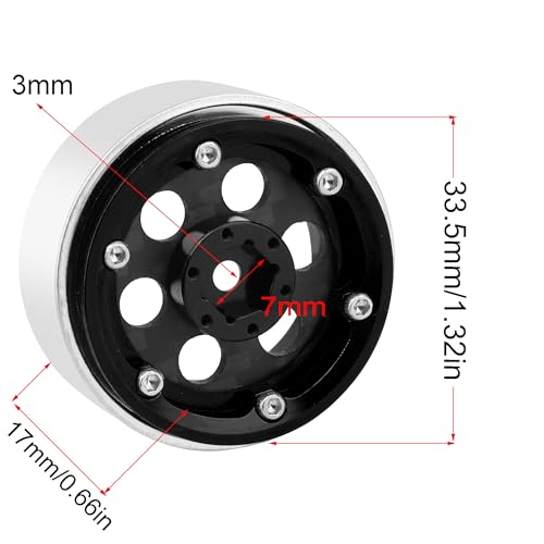ModuWheel 1.3" Negative Offset Aluminum + Carbon Fiber Beadlock Wheels Rim for 1/24 1/18 AX24 SCX24 TRX4m Ascent18 RC Crawler,Round Pattern (Black) - color: Black