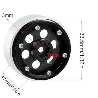 ModuWheel 1.3" Negative Offset Aluminum + Carbon Fiber Beadlock Wheels Rim for 1/24 1/18 AX24 SCX24 TRX4m Ascent18 RC Crawler,Round Pattern (Black) - color: Black