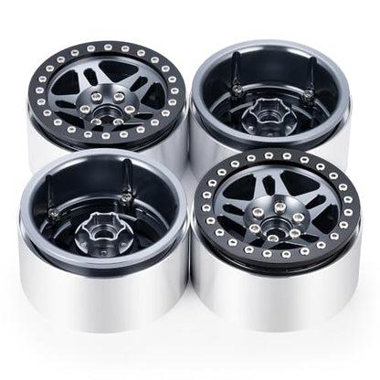 4PCS Aluminum 2.2 Beadlock Wheels for 1/10th RC Crawler Car Wraith RR10 SCX10 TRX4 (Titanium) - color: Titanium