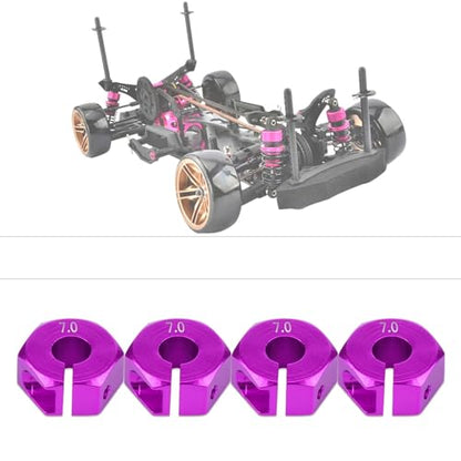 4 Pcs Universal Wheel Hex Hub Adapters,12mm Wheel Hex Mount with Pins and Screws,Wheel Hex Drive Adapters Hub RC Model Vehicle Accessory for RC Spare Part RC Car Upgrade Parts (7.0MM Purple) - size: 7.0MM purple