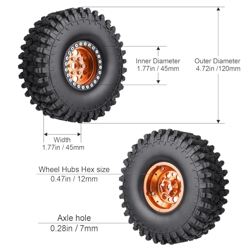 HobbyPark 120mm / 4.72inch 1.9 Crawler Tires and 1.9 Beadlock Wheels Set Foam Inserts for Axial SCX10 II III Traxxas TRX-4 Redcat Gen8 Gen7 Upgrades Replacement Parts (4-Pack) (Orange&Black) - color: Orange&black