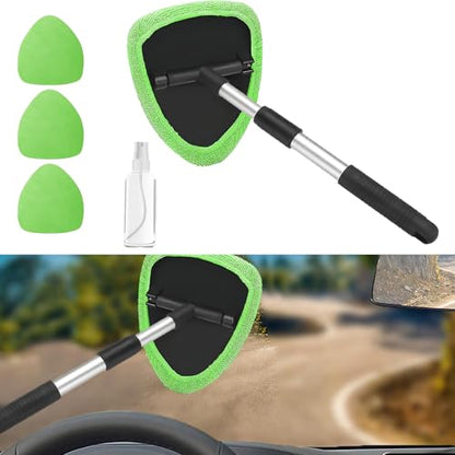 Car Window Cleaner, Car Cleanser Brush, Car Accessories Car Cleaning Supplies Tools, Car Cleaning Kit with Extendable Handle, Microfiber Cloth, Spray Bottle, Fits All Cars (Green) - color: Green