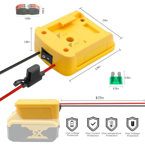 2-Pack Battery Adapters Compatible with Dewalt 20V, Drill Batteries Converter for RC Car Toys, RC Trucks, Robotics & Mods, Upgrade Conversion Kit DIY Tools Accessories with Switch Fuse 12AWG Wire - color: 2packs