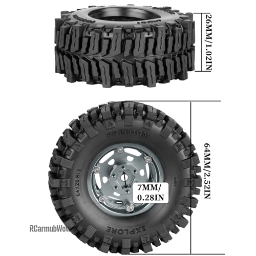 1.3 Beadlock Aluminum Alloy Wheels Rims & Tires Set with Foam Inserts for 1/18 TRX4M Ascent-18 1/24 SCX24 FCX24 RC Crawler Upgrade Parts,RCarmubWow 1.3 rc Wheels and Tires,4pcs,Titanium - color: Titanium(4pcs)