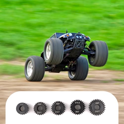 Flylin 5-Piece 48DP Pinion Gear Set, RC Motor Gears for Climbing Cars | 20T, 22T, 24T, 26T, 28T, Hardened Steel with 5mm Hole, Suitable for 1/10 RC Brushless Motors