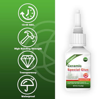 20g Ceramic Glue, Instant Ceramic Super Glue for Porcelain & Pottery | Fast Drying | Heat Resistant | Waterproof Strong Adhesive for Bonding Ceramic, Dishes, Tiles, DIY Crafts - size: 20g Ceramic Glue