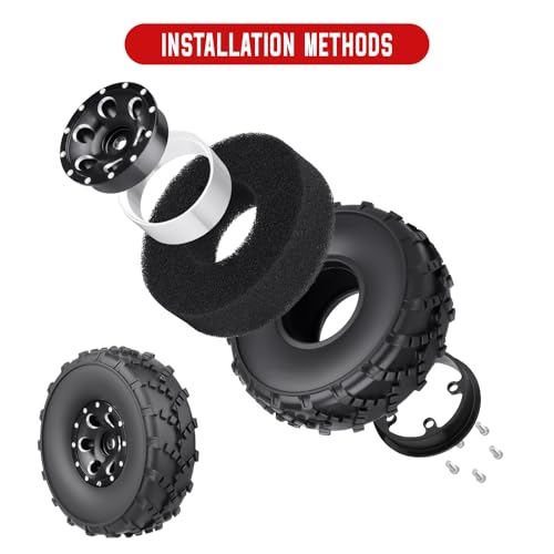 HobbyPark 1.0 Beadlock Wheels and 1.0 Sticky Tires 62x21mm Soft Mud Tires for 1/24 RC Crawler Car Compatible with AX24 SCX24 FCX24 Enduro24, Set of 4 (6 Spoke Rims) - style: 6 Spoke Rims