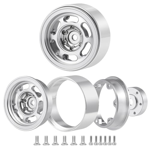 1.3inch Beadlock Wheel Hub Wheel Rim ＆ 70mm/2.76inch Crawler Tires | 4PCS Aluminum 1.3" Beadlock Wheels & Rubber Tires Set for 1/18 1/24 RC Crawler Car SCX24 TRX4M Upgrade Parts (Silver) - color: Silver