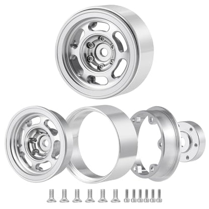 1.3inch Beadlock Wheel Hub Wheel Rim ＆ 70mm/2.76inch Crawler Tires | 4PCS Aluminum 1.3" Beadlock Wheels & Rubber Tires Set for 1/18 1/24 RC Crawler Car SCX24 TRX4M Upgrade Parts (Silver) - color: Silver