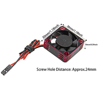 ShareGoo Alloy Brushless Motor ESC Cooling Fan Heatsink 28000RPM 30x30mm JST Plug for 1/8 1/10 1/12 RC Car 540 550 Brushless Motor,3010 (Black-Red) - color: Black-Red