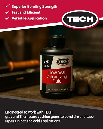 TECH Flow-Seal Tire Repair Cement, Fast-Drying Vulcanizing Fluid, 7oz | Support A Bonding Layer While Sealing Against Moisture And Contaminants During Repairs