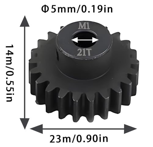 Steel Mod1 5mm Pinion Gear 1PCS, 11-28 M1 Pinion Gear Metal Hardened Steel Fit 5mm RC Motor Shaft with 3.175mm Coupler Compatible with 1/5 1/6 1/8 1/10 1/14 RC Brushless Brush Motor (21T) - size: 21T