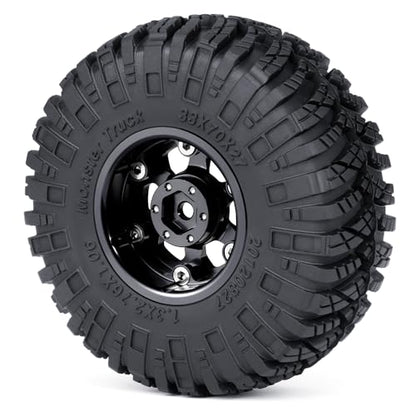 4PCS 1.3" Beadlock Wheel Tires Set Aluminum 1.3inch Beadlock Wheel Hub Wheel Rim ＆ 70mm/2.76inch Rubber Crawler Tires for 1/18 1/24 RC Crawler Car SCX24 TRX4M Upgrade Parts (Black) - color: Black