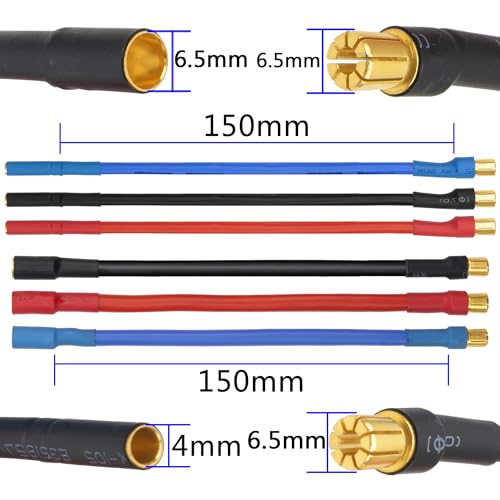 6.5mm Bullet Banana Male to 4.0mm 6.5mm Female Banana Bullet w/ 15CM Extension Cable for RC Car Boat Brushless Motor ESC (6Pcs/Set)
