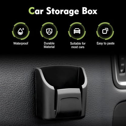 Car Key Fob Holder, Anti-vibration Dashboard Storage Box with Card Slot, Multi-function Organizer for Remote Key Card Small Item, Self-adhesive Accessory for Center Console Door Panel (Black)