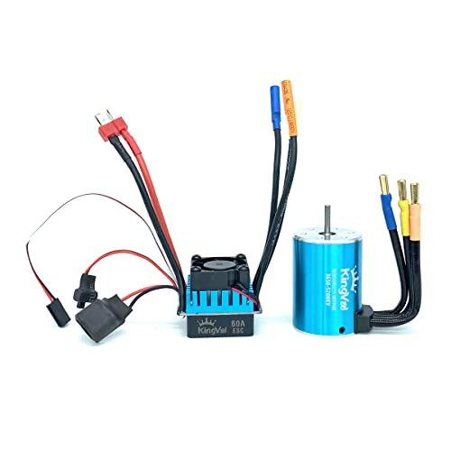 KingVal Replacement 3650 5200KV Sensorless Brushless Motor Shaft 3.175mm with 60A Brushless ESC Compatible with 1/10 RC Car - size: 5200KV+60A