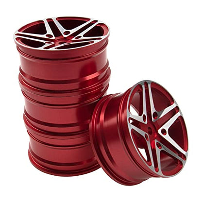 ShareGoo Metal Wheel Rims RC 12mm Hex Hubs 1/10 RC Drift On-Road Racing Touring Wheel Rim Compatible with HSP Tamiya Kyosho RedCat Sakura WLtoys Universal 1/10 RC Scales,5-Spoke (Red) - color: Red