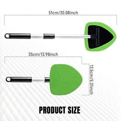 Windshield Cleaner Tool, Windshield Cleaning Tool, Car Window Detailing Cleaning Kit with Extendable Handle and Reusable Microfiber Pads, Auto Glass Wiper Brush for Car Office Home (Green) - color: Green
