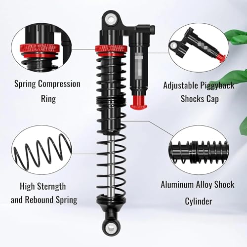 RC Shock Absorbers (4-Pack) - 110mm Aluminum Oil Dampers with Piggyback Reservoirs & Adjustable Damping for 1/10 SCX10 II III D90 Upgrade(4PCS Black) - color: 4pcs Black