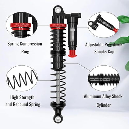 RC Shock Absorbers (4-Pack) - 110mm Aluminum Oil Dampers with Piggyback Reservoirs & Adjustable Damping for 1/10 SCX10 II III D90 Upgrade(4PCS Black) - color: 4pcs Black