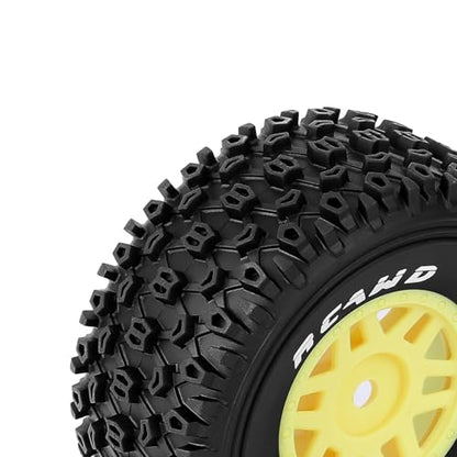 RCAWD Mojave Grom & 1/16 Slash 4X4 Pre-Glued Wheel Tire Set, Balance Grip & Durability Nylon Rubber 12mm Hex Adapter 4mm for Traxxas & ARRMA Upgrades Part All Terrain Adaptation 4pcs Yellow - color: Yellow