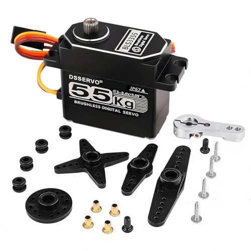 55KG Brushless servo Full Metal Gears High Torque Fast Digital Servo for 1/8 1/10 1/12 RC Car/Shockproof Rc Car Servo (180 Degree) - color: Black180 Degree