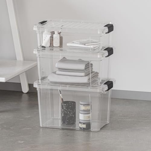 Superio Clear Storage Bins with Lids, Stackable Deep Storage Boxes with Latches and Handles, Extra Small, 4 Pack, Deep Containers for Home, Garage, and Kitchen - size: 2.5 Qt, style: 4 Pack